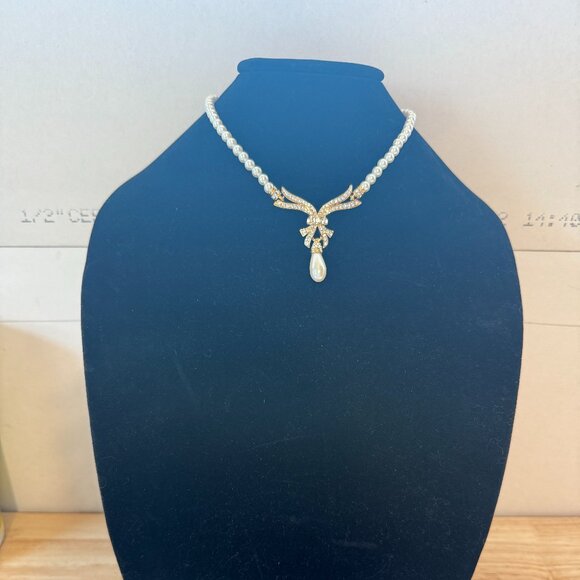 Vendome Vintage Faux Pearl Ribbon-Style Necklace and Earrings Set - Picture 1 of 2